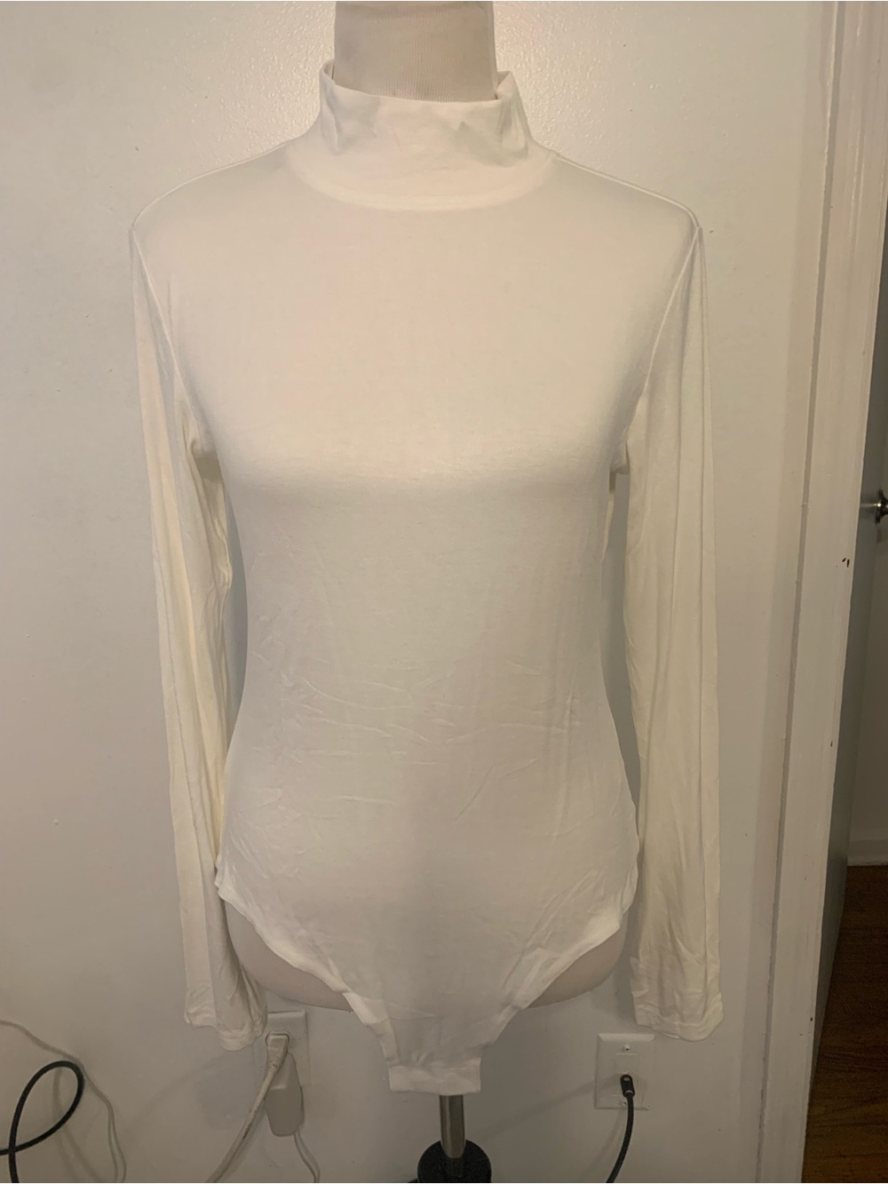 Slim Long-Sleeve White Mock Neck Bodysuit